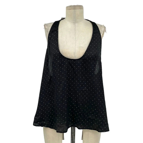 Free People Intimately Black Satin Gold Stud Polka Dot Tank Top Size Large - Picture 1 of 8